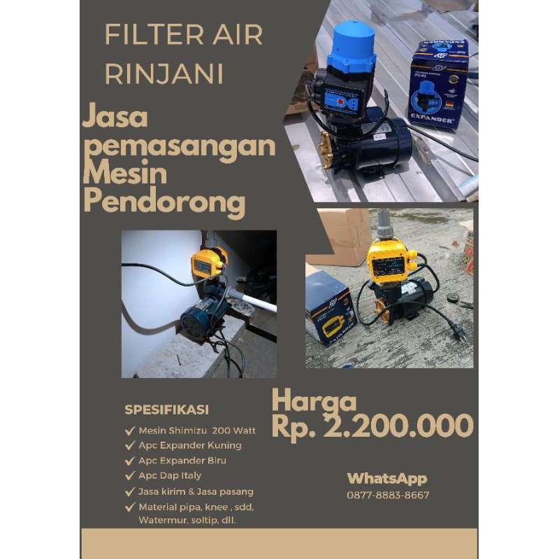 Paket Pemasangan Mesin Pendorong Shimizu / Sanyo 200 Watt + Otomatis Pressure Control