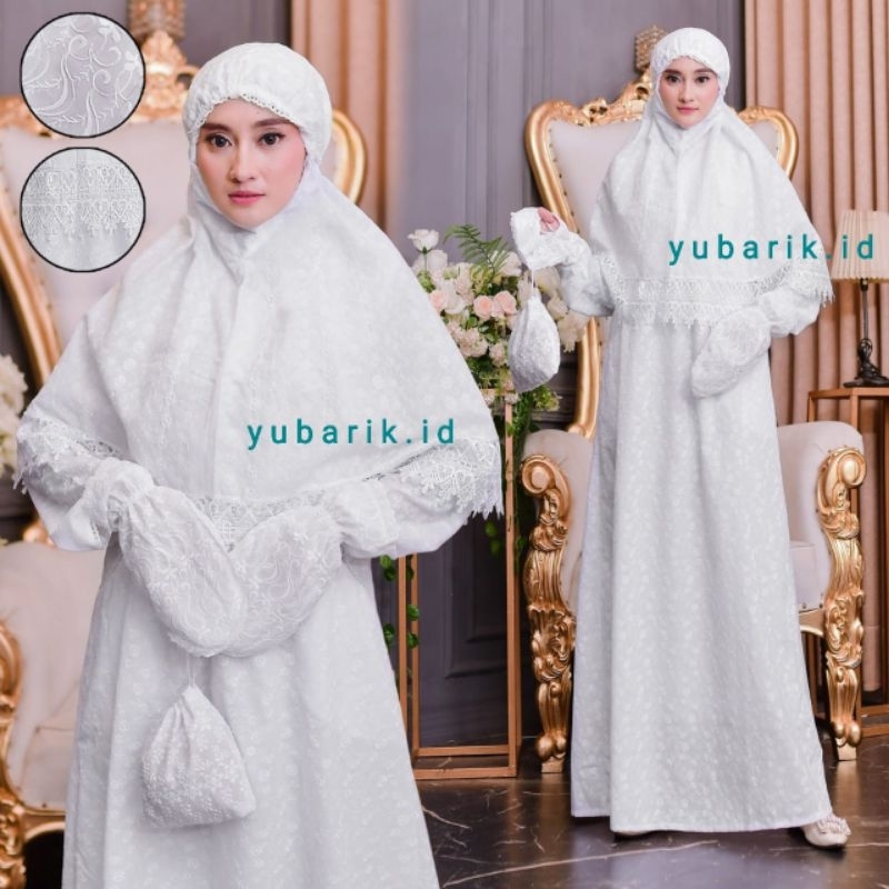 Gamis Haji Umroh Putih  Wanita Muslimah Katun Bordir | Gamis Putih Set Lengkap Adem & Tebal