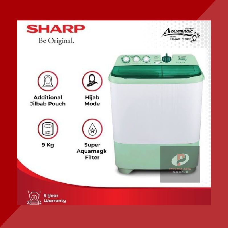 Sharp Mesin Cuci 2 Tabung 9 Kg ES-T1070SJ Hijab Series