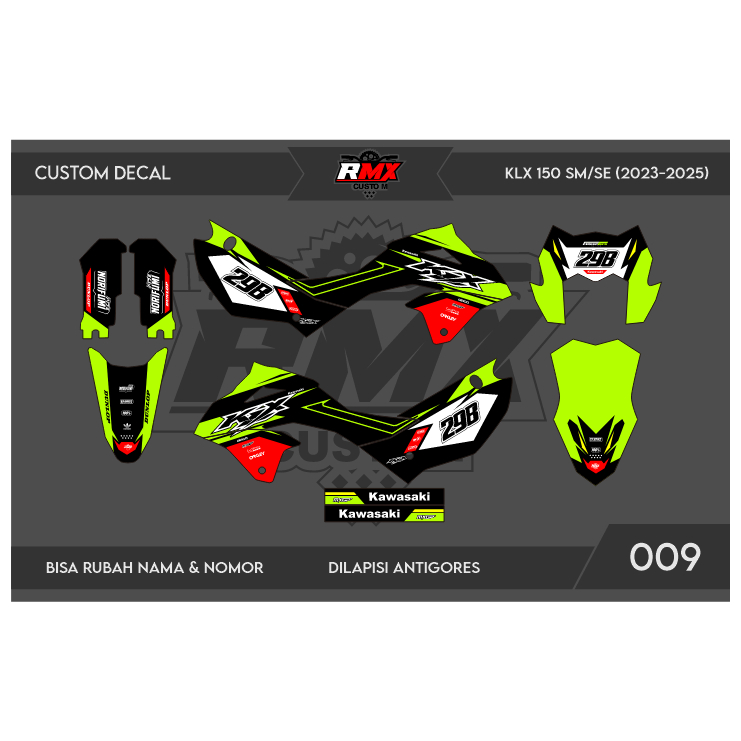 DECAL STICKER KLX 150 2023 (009) DEKAL STIKER S/SE/SM/NEW FULLBODY 2024 2025 HITAM MERAH, KUNING, HI