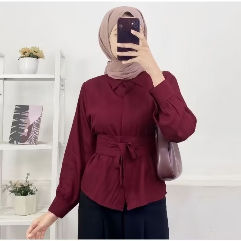 MEYLA BLOUSE KEMEJA WANITA KATUN FREE OBY BELT