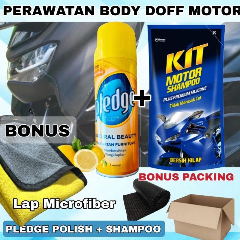 Paket Pledge Pengkilap Body Doff Mobil Motor + Shampo Bonus Kain Lap Microfiber Serbaguna