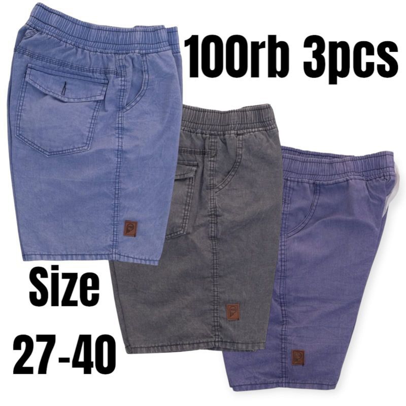 3PCS CELANA PENDEK PRIA DEWASA JEANS PINGGANG KARET ELASTIS | CELANA PENDEK COWOK | BOARDSHORT