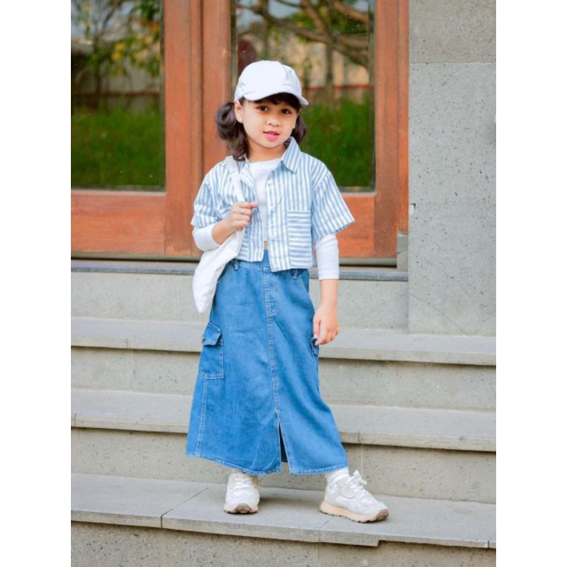 Rok Cargo Jeans Anak - Rok Jeans Anak - Rok Cargo Anak