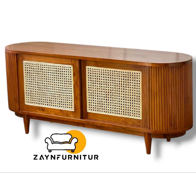 Buvet Tv Rotan Salur Kayu Jati Tua Jepara