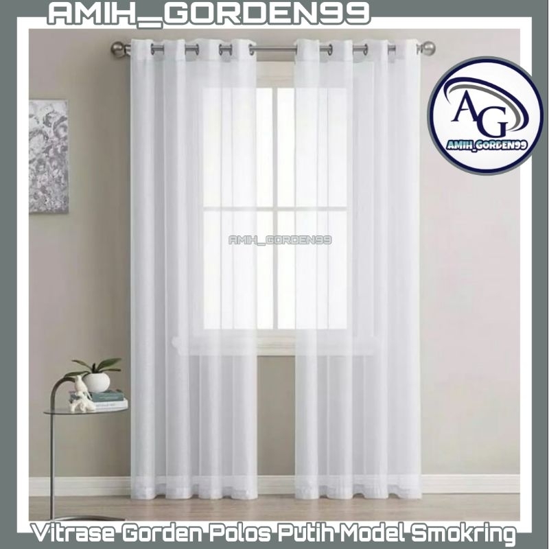 Vitrase Gorden Polos Putih Model Lubang Smokring