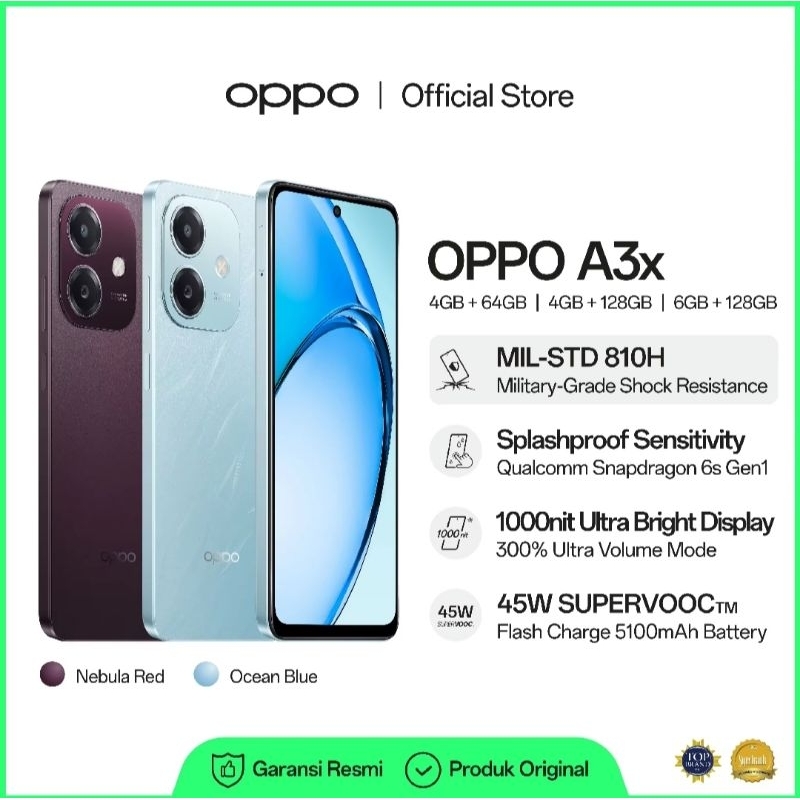 OPPO A3x 4GB/64GB | 4GB/128GB | 6GB/128GB [Qualcomm Snapdragon 6s 4G Gen1, 1000nit Ultra Bright Disp