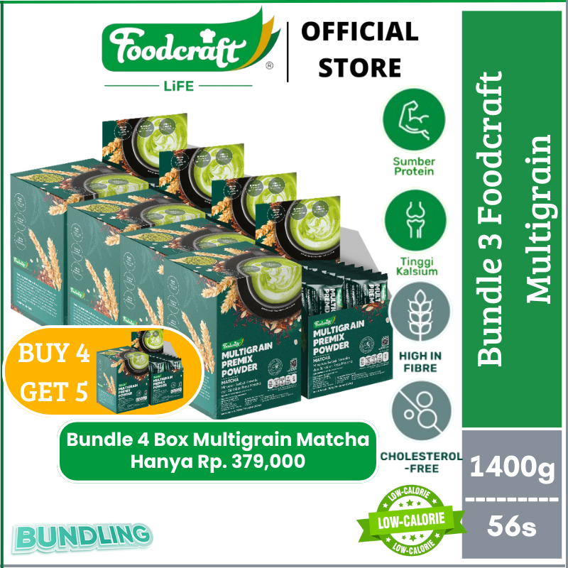 

【Bundle 4 Box FREE 1 Box】 Foodcraft Multigrain Bundle 4 Box Premix Powder Purple Matcha Minuman Serbuk Sereal Rasa Matcha Teh Hijau