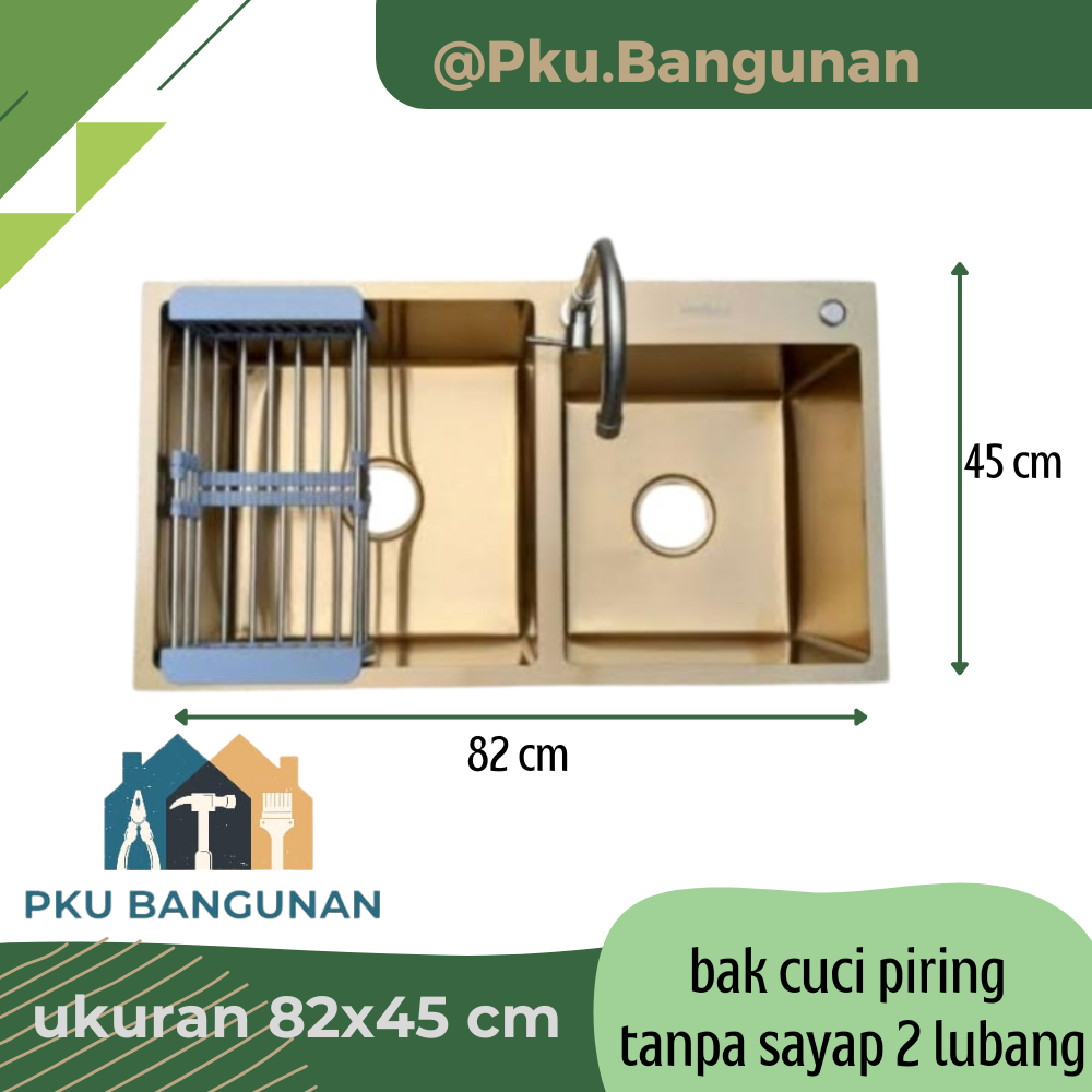 bak cuci piring 2 lubang stainless SUS304 8245 wastafel cuci piring kitchen sink 82x45 gold winsar