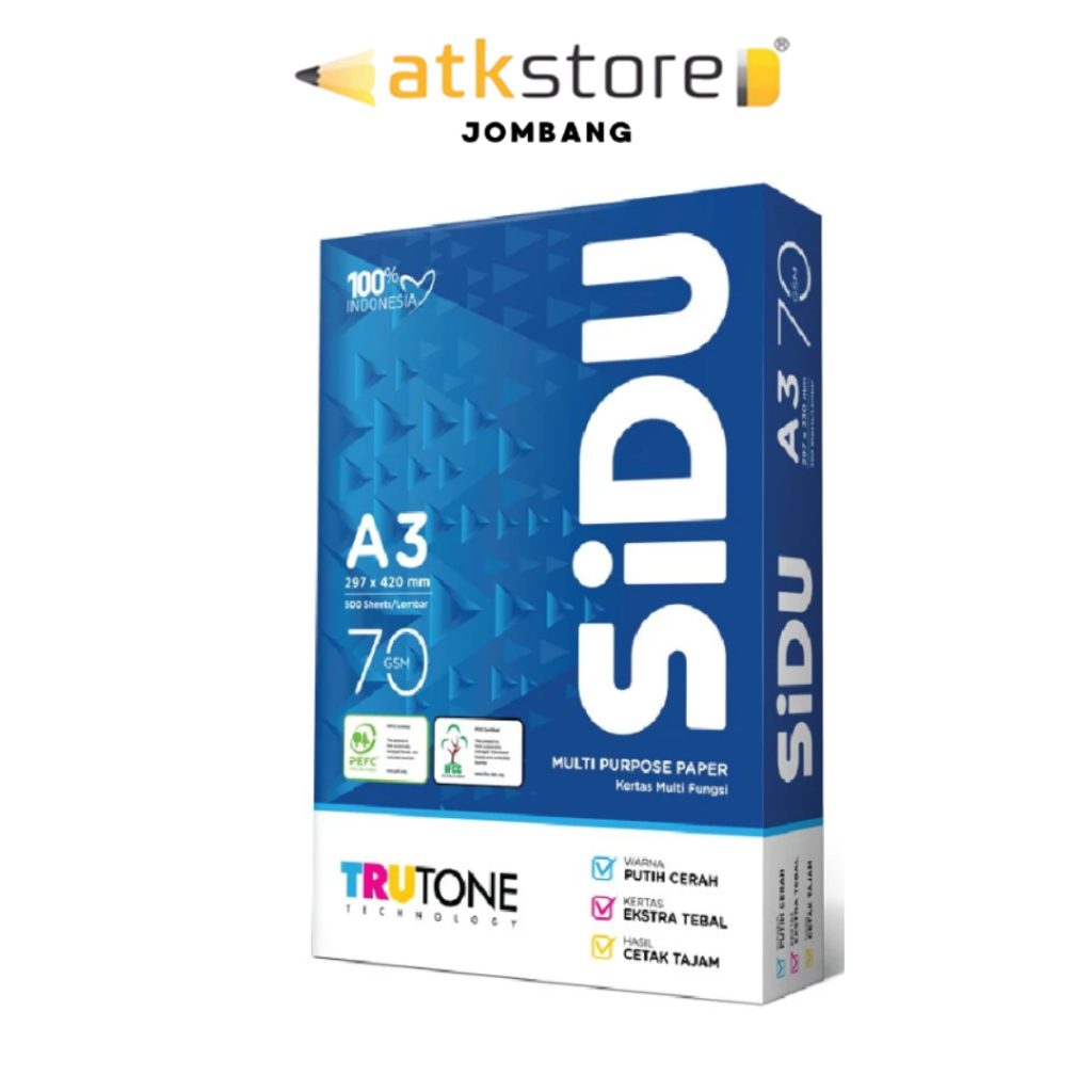 

SIDU Kertas HVS 70 GSM A3 Kertas Fotocopy 1 RIM (500 Lembar) Kertas Fotocopy dan Print
