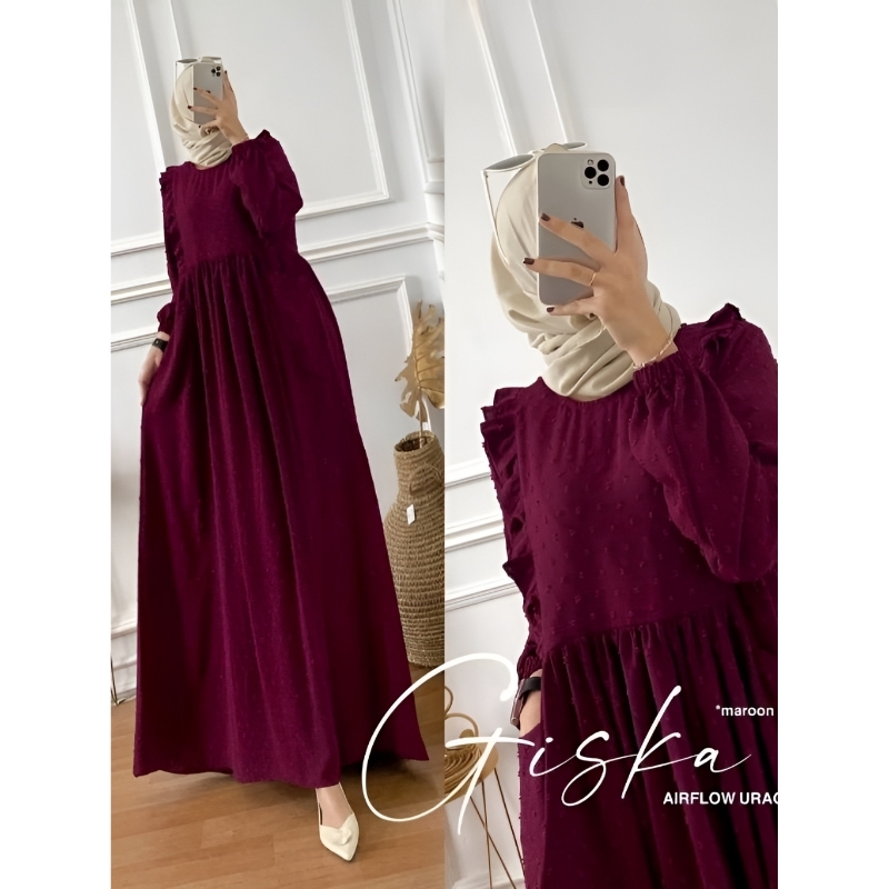 Gamis Dress Wanita Maxy Giska Crinkle Airflow Uragiri Oversize Terbaru 2023 model sekarang