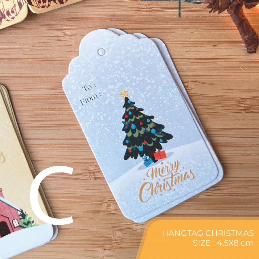 

10 Pcs Hangtag Natal Pine Tree Edition Material Ivory 270gr Ukuran 4,5x8 cm