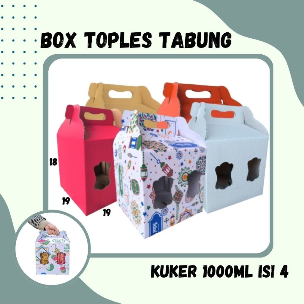 

Box 19x19x18 Jinjing (KUKER TOPLES JAR 1000 ml Isi 4) Gable Box Kardus Kue Kering / Idul Fitri /Hampers / Lebaran / Gable Box Polos/Motif
