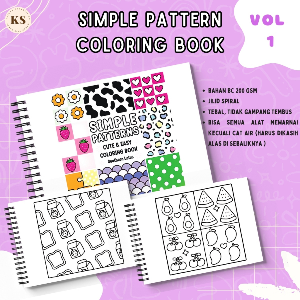 

SIMPLE PATTERN VOL 1 UKURAN A5 Coloring Book For Adults And Kids Cute Healing Buku Mewarnai Bentuk
