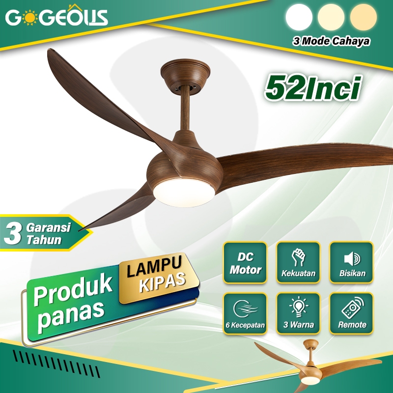 GOGEOUS Lampu kipas Angin Gantung Plafon 52inch Remote 3 Warna Kayu kipas Angin Plafon Dengan Lampu