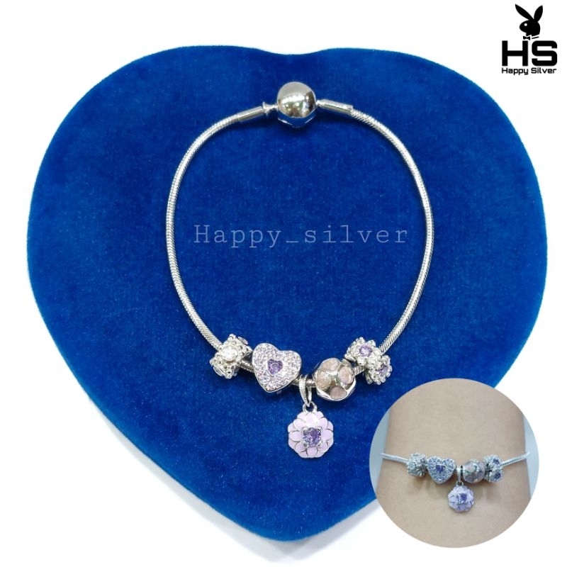 Gelang Perak Asli Silver 925 Lapis Emas Putih Model Pandora Permata Full - Gelang Anti Karat - Perhi
