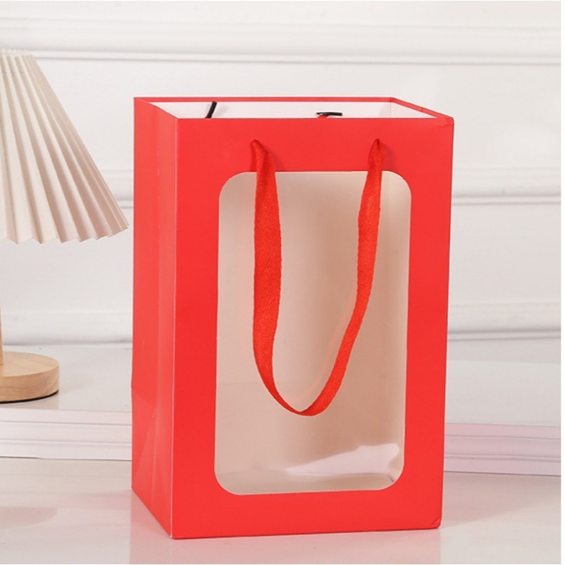 

Paperbag jendela mika putih coklat merah Imlek Natal Lebaran/ Paperbag goodiebag hamper souvenir simple elegan Imlek New Year Natal Lebaran