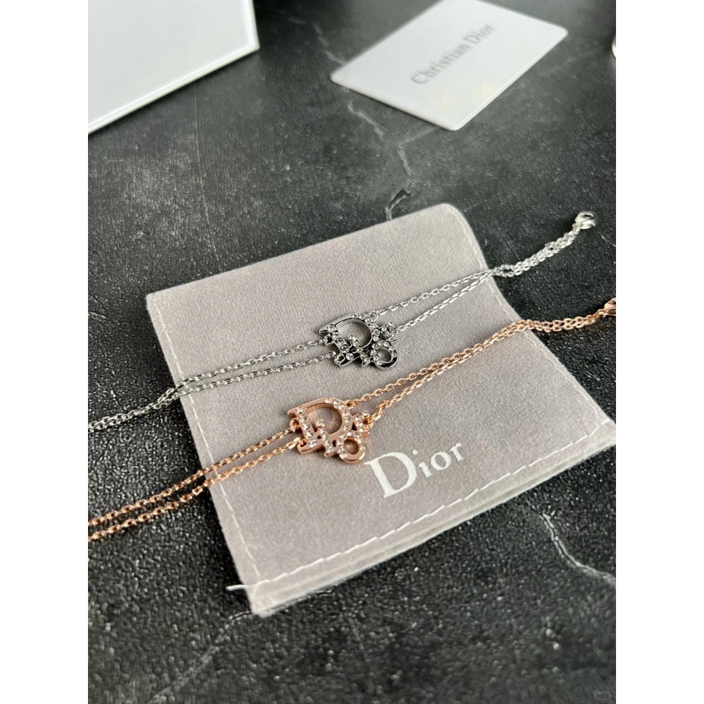 ❤️COD 17k emas asli/Ada surat】Gelang Dua Rantai Logo Dior Mode Kuno Tengah