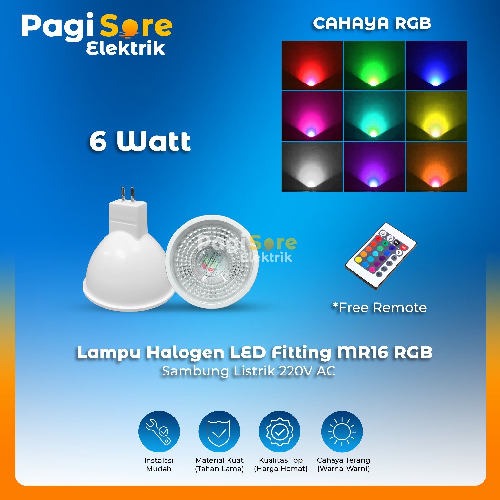 Lampu Sorot RGB MR16 6W - Spotlight LED Warna Warni Spot Halogen 220V