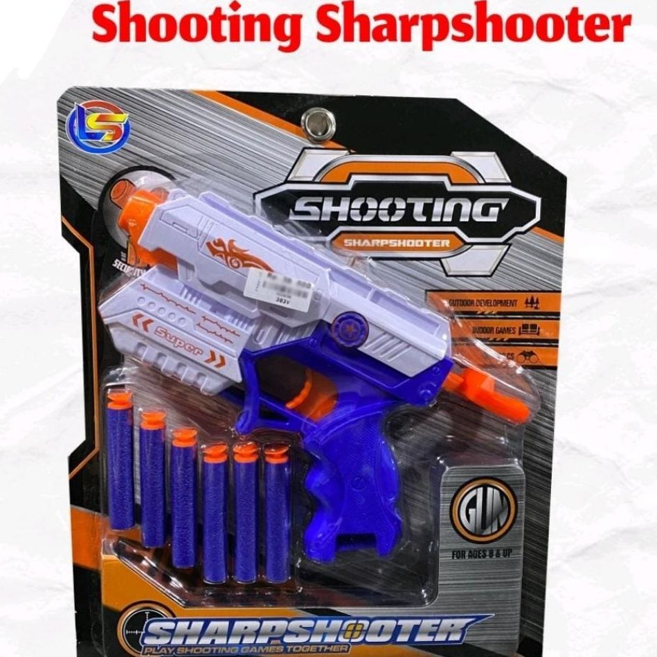 Mainan Anak Pistol Nerf - Tembak-Tembakan LS Gun Peluru Busa isi 6 Nerf Ukuran Besar