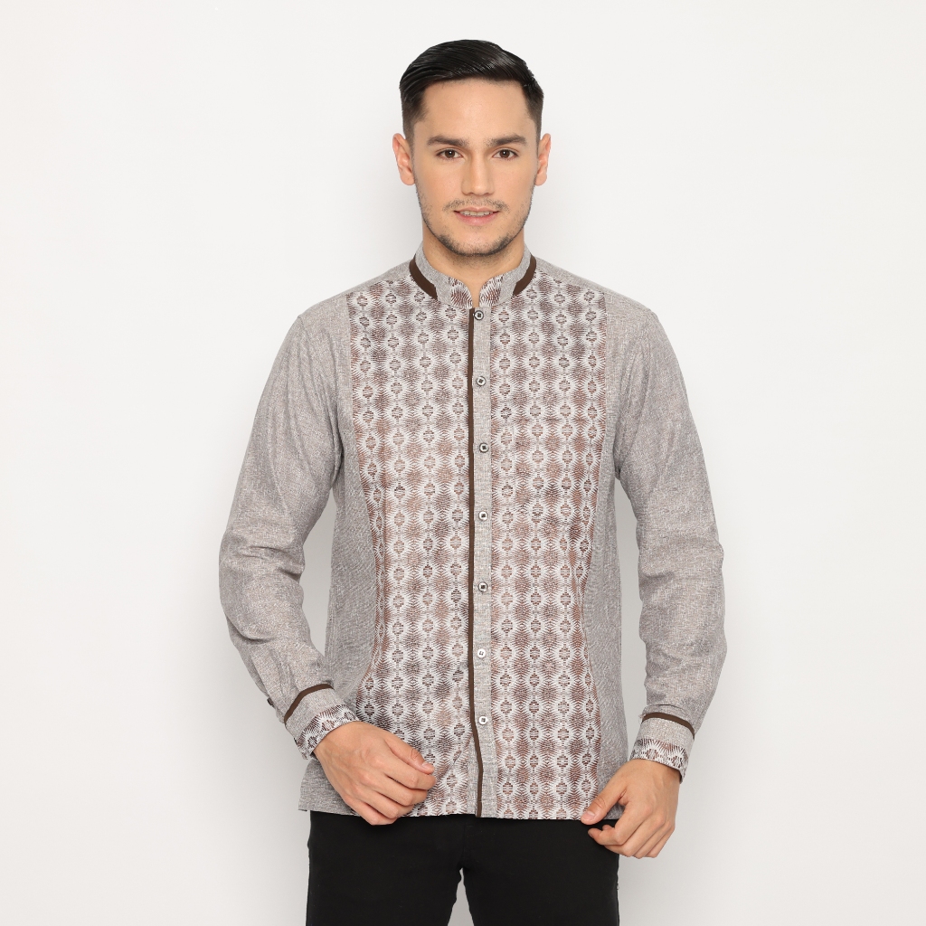 LUIGI RICCIO Baju Koko Pria Lengan Panjang Kurta Dewasa Regular Brown Series