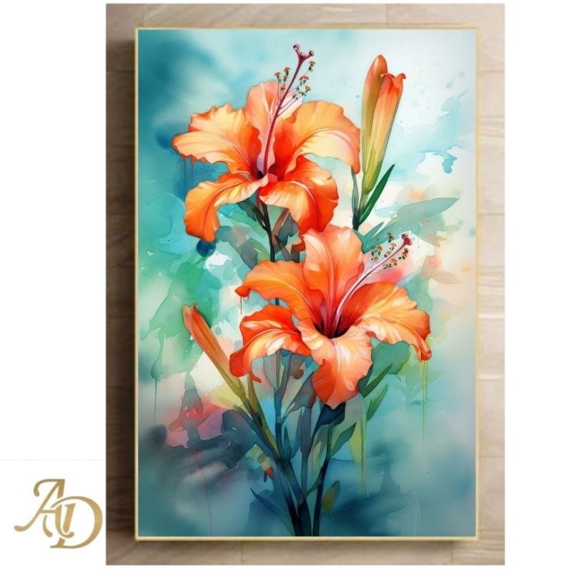 Art Dekoration Hiasan Dinding Lukisan Bunga Lily Plus Frame
