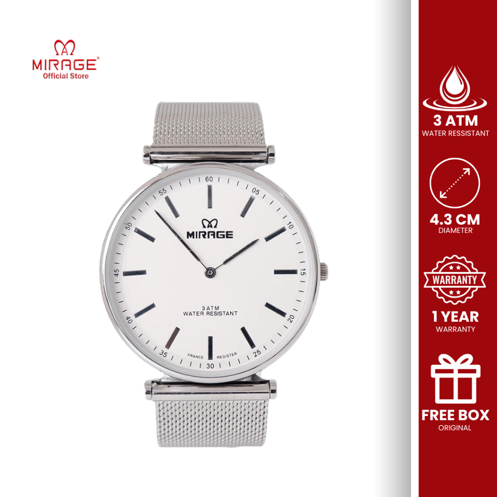 Mirage Jam Tangan Pria Analog Stainless Steel Silver Pasir Adjustable Kasual Original Garansi 8711 M