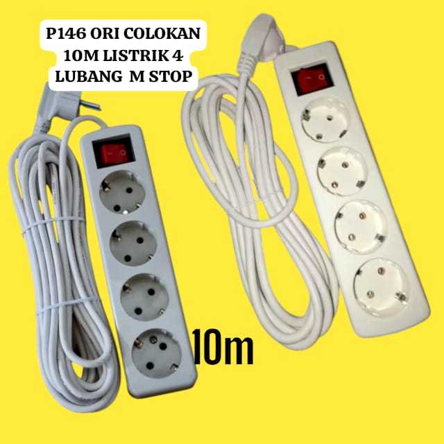 P146 COLOKAN 10M LISTRIK 4 LUBANG  M STOP KONTAK LISTRIK SAKLAR ON OFF TERMINAL SOKET PANJANG SE