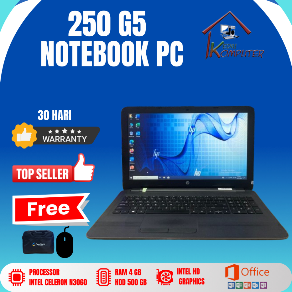 Laptop HP 250 G5 - Intel Celeron N3060 - Intel HD Graphics - Original second murah-laptop terbaik-la