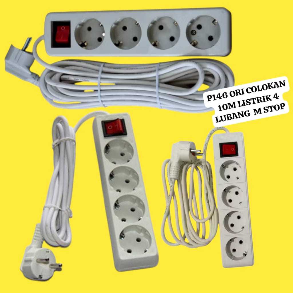 P146  COLOKAN 10M LISTRIK 4 LUBANG  M STOP KONTAK LISTRIK SAKLAR ON OFF TERMINAL SOKET PANJANG S