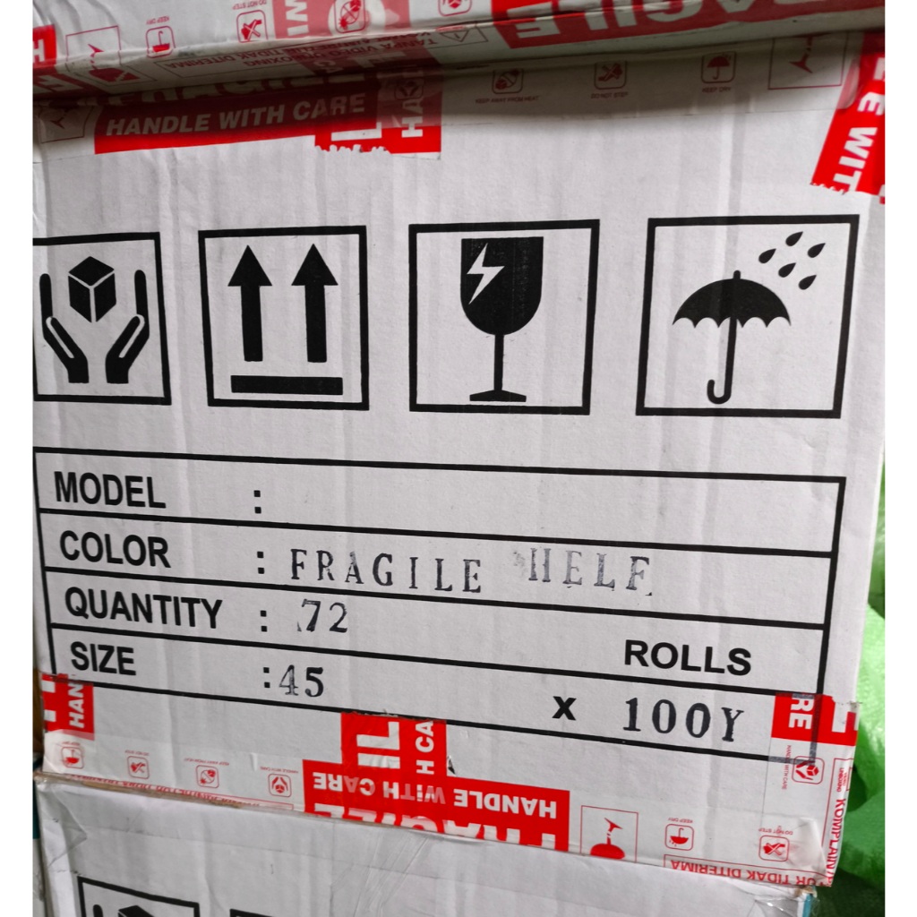 

1 Dus 45mmx100yard Fragile Unboxing Merah Putih 2 Inch Eastern Pigeon Selotip Opp Lakban 45 micron Packing Clear Tape Isolasi 1 kardus Isi 72 roll