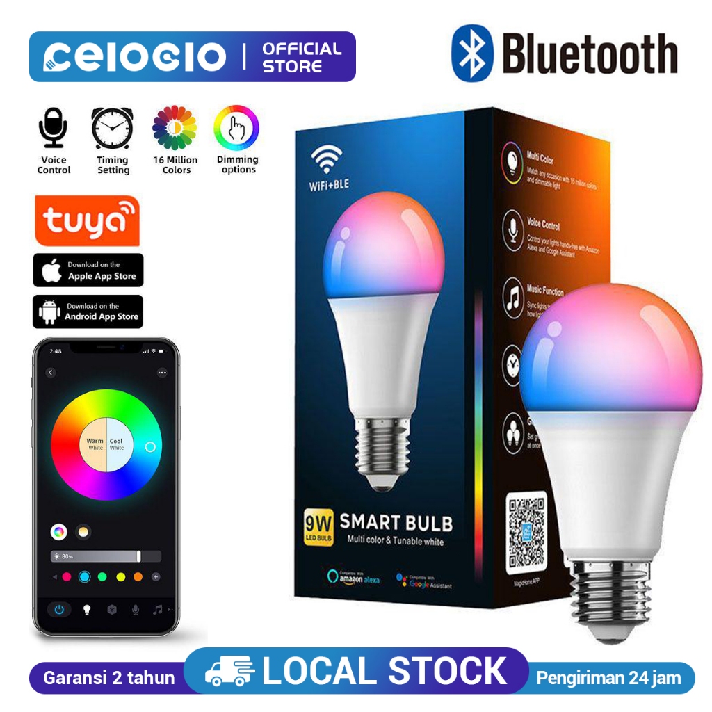 CELOGLO  Bohlam LED 10W Lampu Bluetooth Smart Lamp LAMPU BOHLAM 18W LED RGB