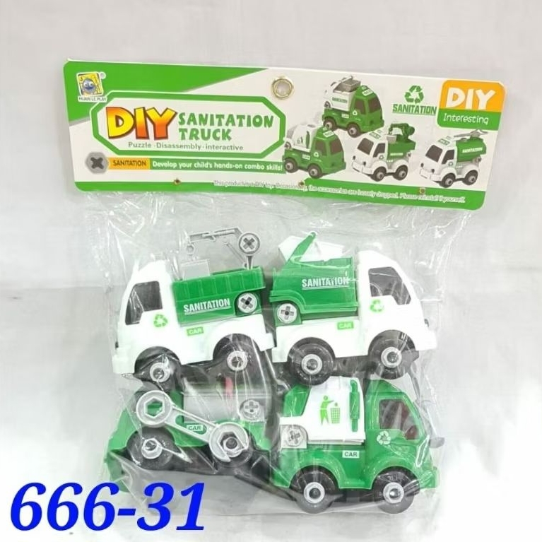 Diy Sanitation Truck Isi 4 Pcs Mobil Truk Mainan Anak