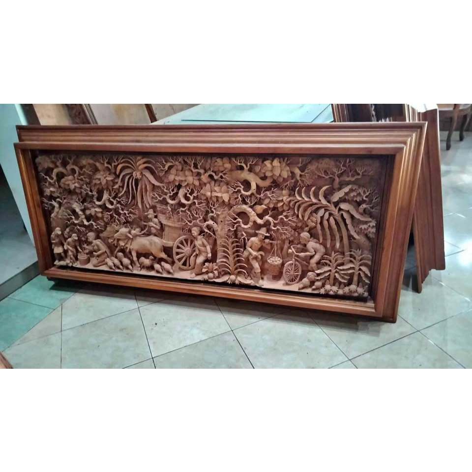 RELIEF PEDESAN UKIRAN PEDESAAN 3D UKIRAN KAYU JATI MOTIF PEDESAAN