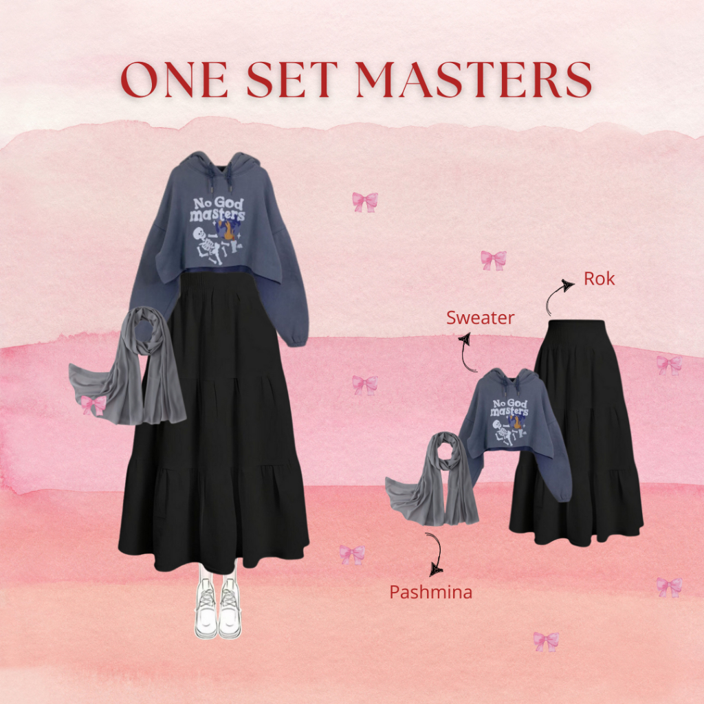 One set masters (Sweater+Rok+Pashmina) Ootd Wanita Lucu Kekinian