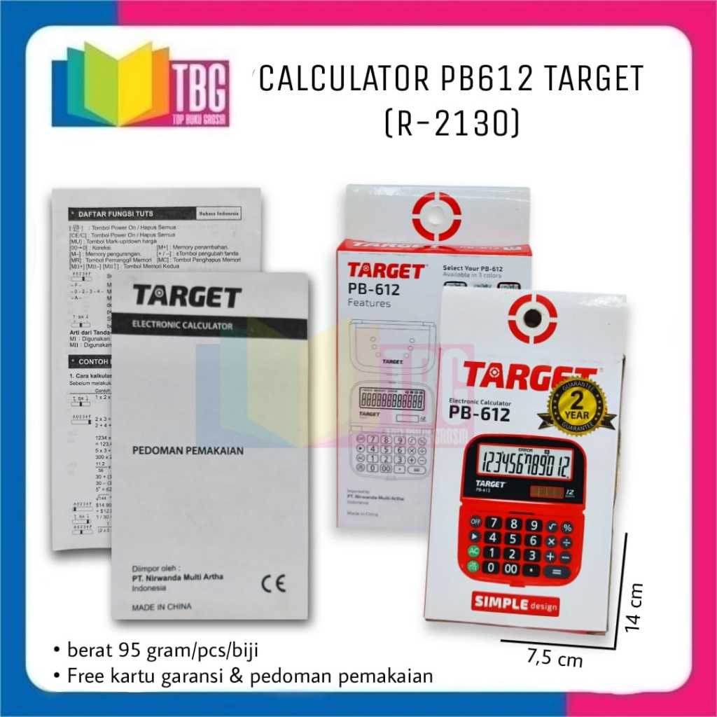 

1 PCS CALCULATOR PB612 TARGET (R-2130) / KALKULATOR / ALAT BANTU HITUNG