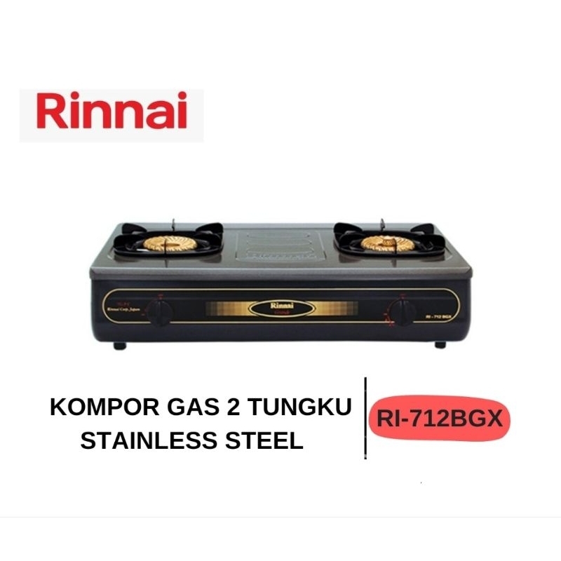 RINNAI KOMPOR GAS 2 TUNGKU Teflon Api Tornado RI-712BGX / KOMPOR GAS RINNAI 2 TUNGKU API BESAR