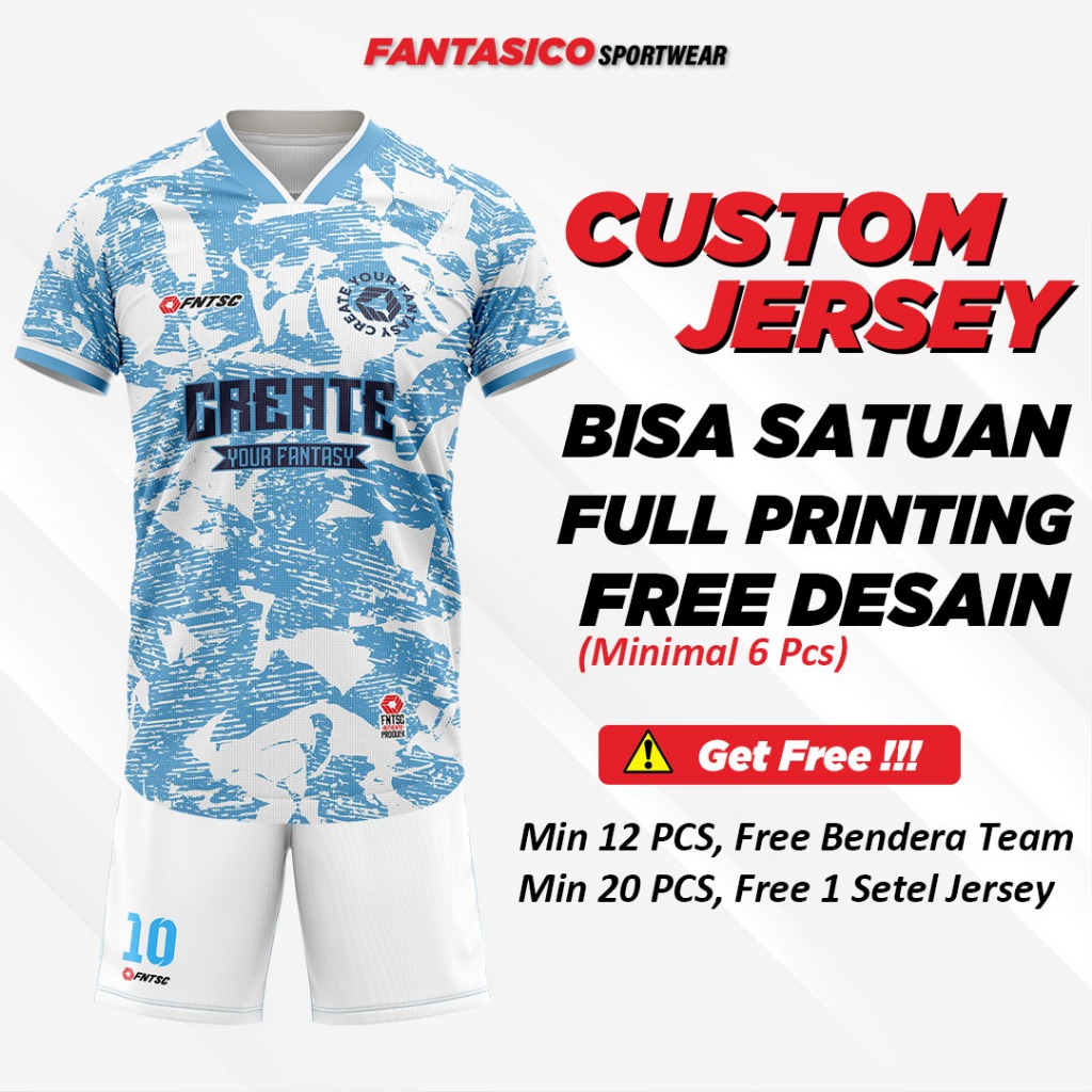 Fantasico Jersey Futsal Setelan Kostum Jarsey Kaos Baju Voli Silat Trail Liga Badminton Mancing Panc