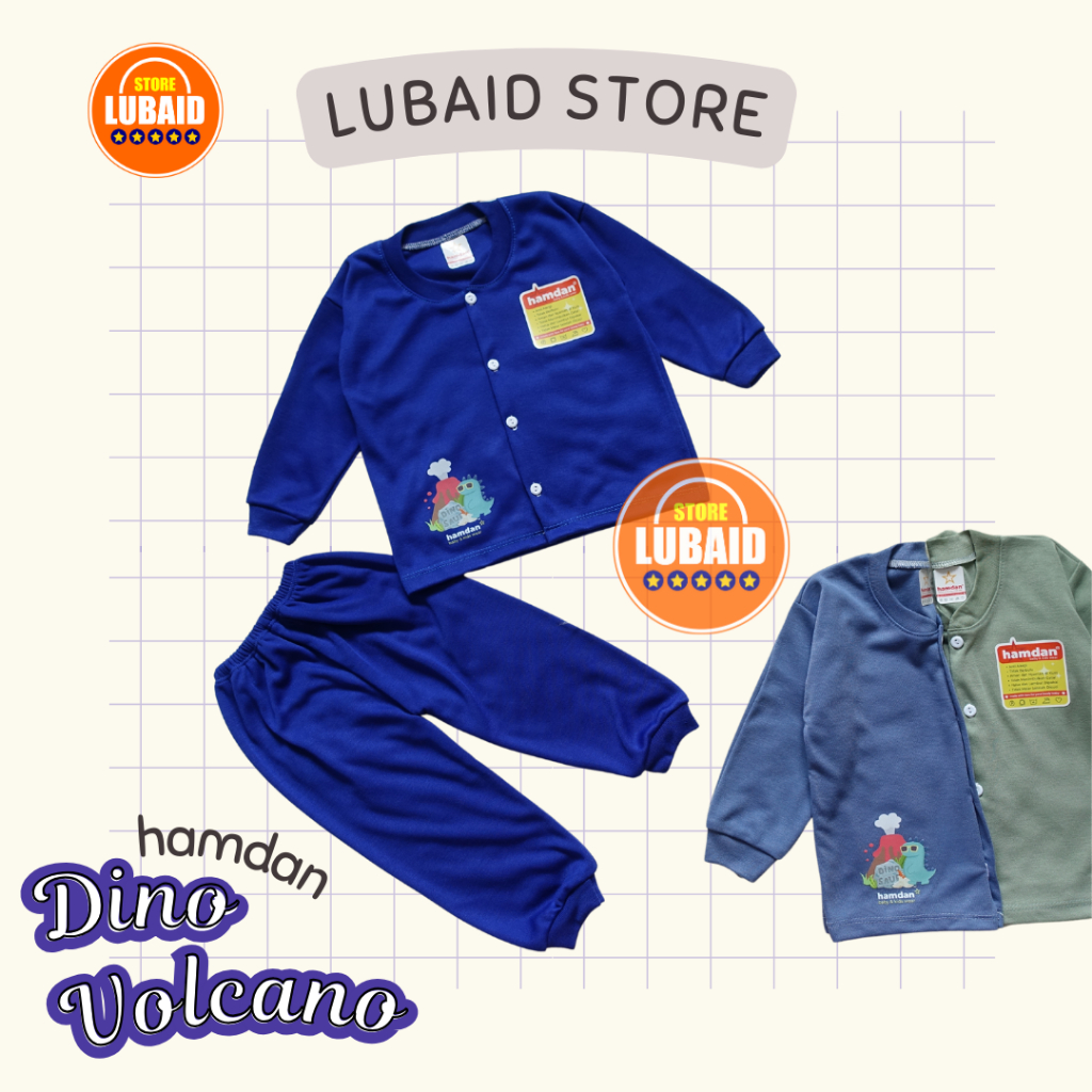 [SPY-HD09] LUBAID STORE, Setelan Baju Bayi 3 - 18 Bulan, HAMDAN Dino Volcano, Kancing Depan, Kaos Pi