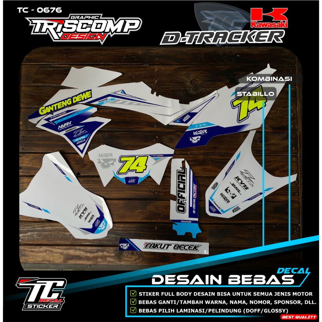 Terbaru Decal kawasaki klx dtracker 150 new full motif simpel kombinasi yellow flo stabillo timbul -