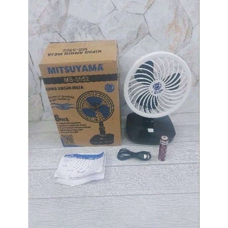 MS-5552 KIPAS ANGIN PORTABLE 6 INCH BISA BERPUTAR 180° / KIPAS MITSUYAMA MS-5552 DESK FAN MODEL CAS