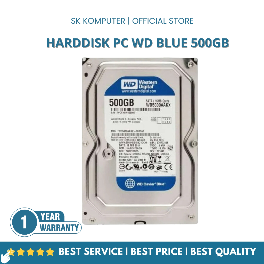 Hardisk 500gb WD Blue SATA 3,5 Original Speed 7200 RPM Garansi 1 Tahun - New Harddisk HDD PC / CCTV