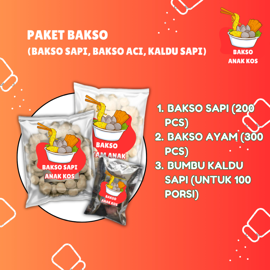 

Paket Mitra Bakso Anak Kos Bakso Sapi (200 Butir) & Bakso Ayam (300 Butir) Bungkus