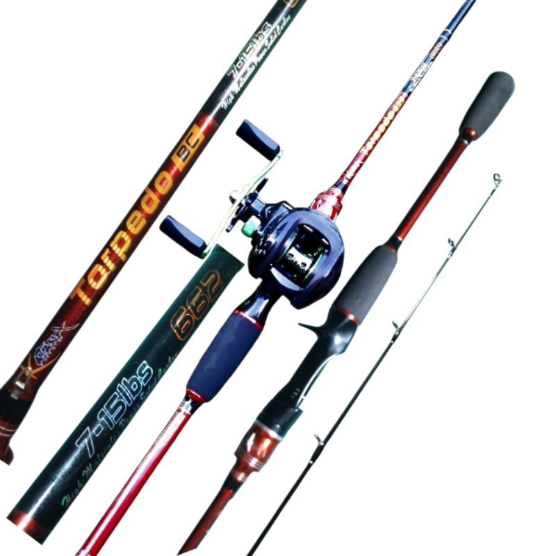 satu set alat pancing BC kolaborasi joran katana torpedo dan reel BC dorado 1,98 cm