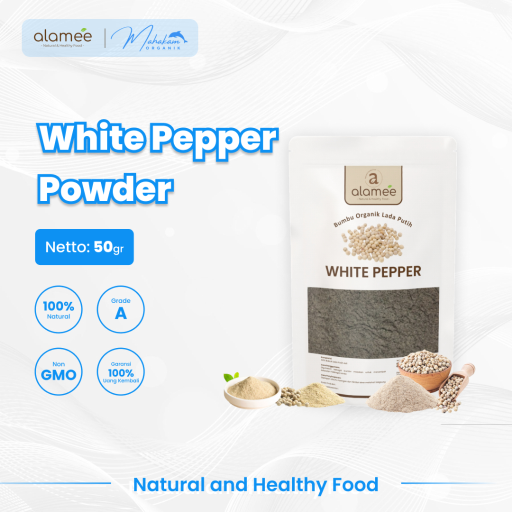 

ALAMEE White Pepper Powder Lada Putih Bubuk Whitepepper Merica Bumbu Dapur Instan Masak 50 gram
