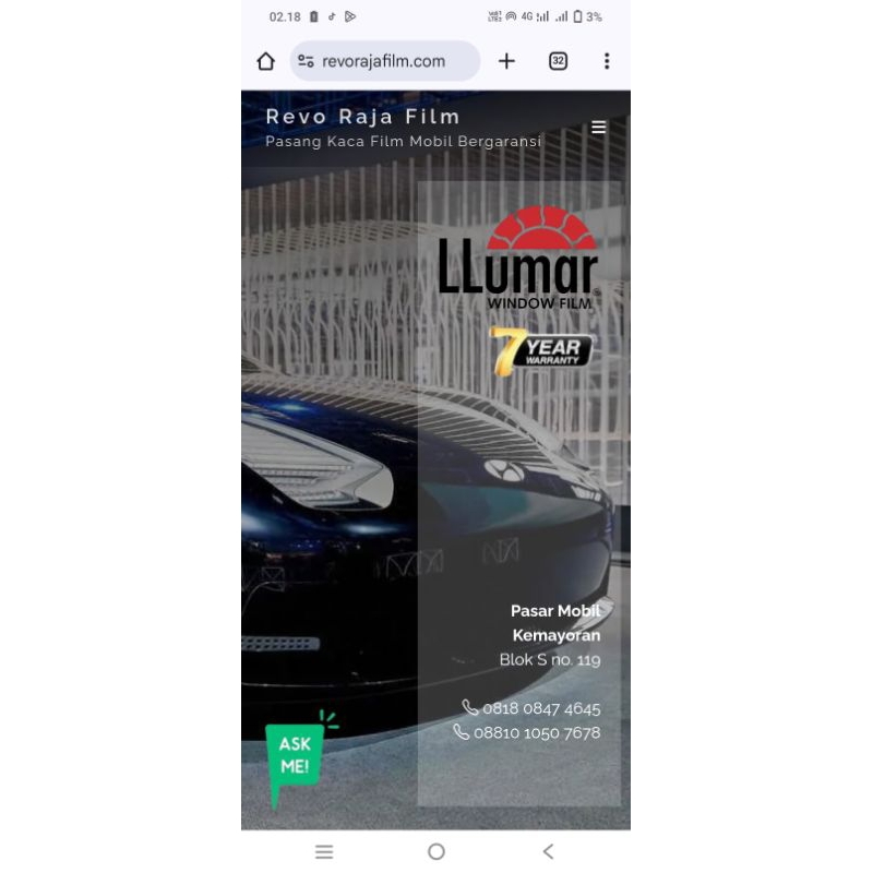 LLUMAR PINACLE KACA FILM MOBIL ORIGINAL FULL BODY