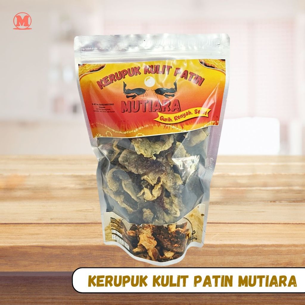 

Kerupuk Kulit Patin Merek Mutiara Kemasan Standing Pouch