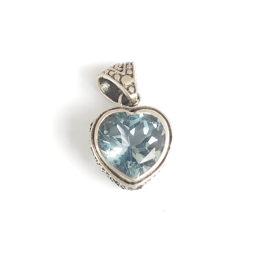 Liontin Mainan Kalung Pendant Motif Jantung Hati Heart Batu Permata Natural Blue Topaz Perak Silver 