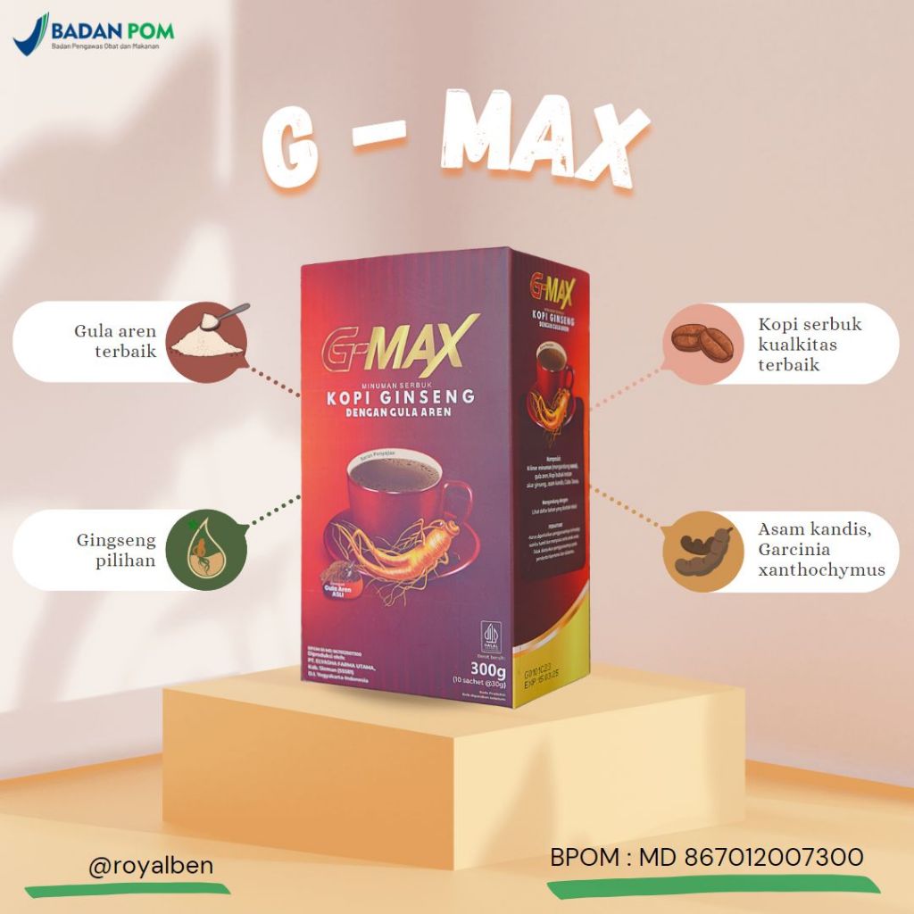 

G-MAX Minuman Serbuk Kopi Ginseng Dan Gula Aren Menjaga Daya Tahan Tetap Melek Tahan Lama
