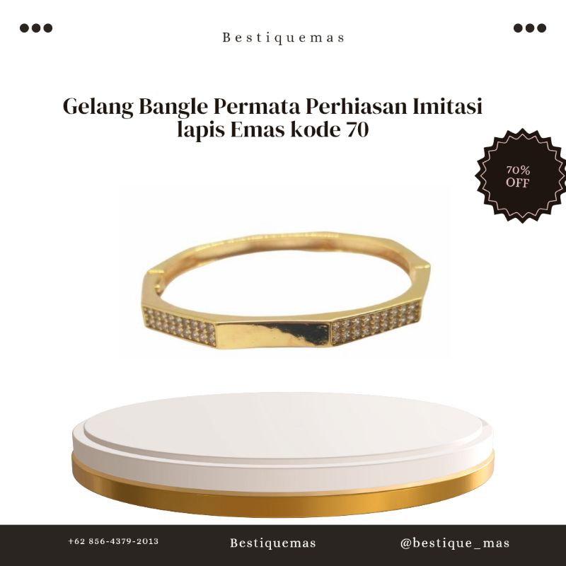 Gelang Bangle Permata Imitasi Lapis Emas